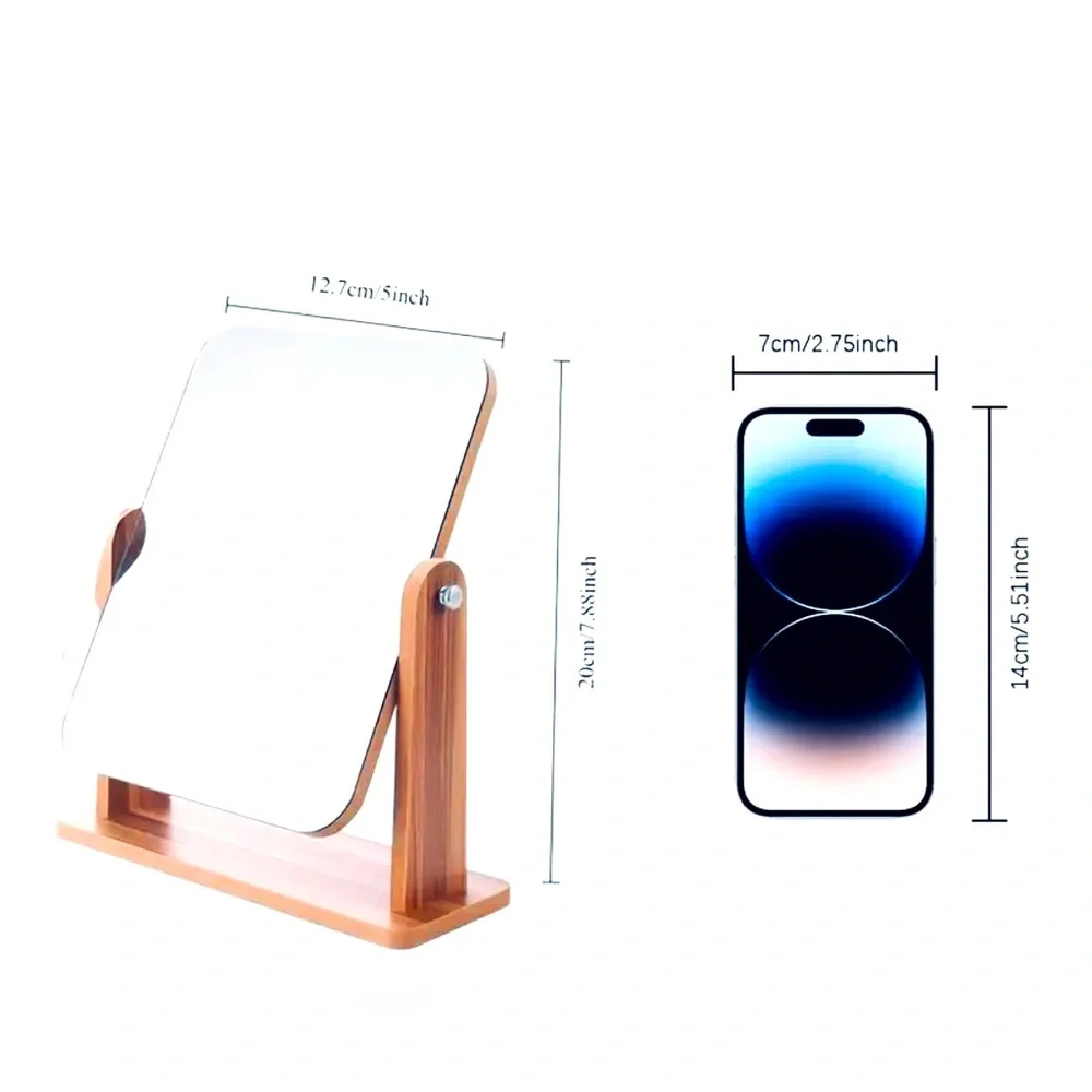 New - Rotatable HD Glass Makeup Mirror with Wooden Stand
